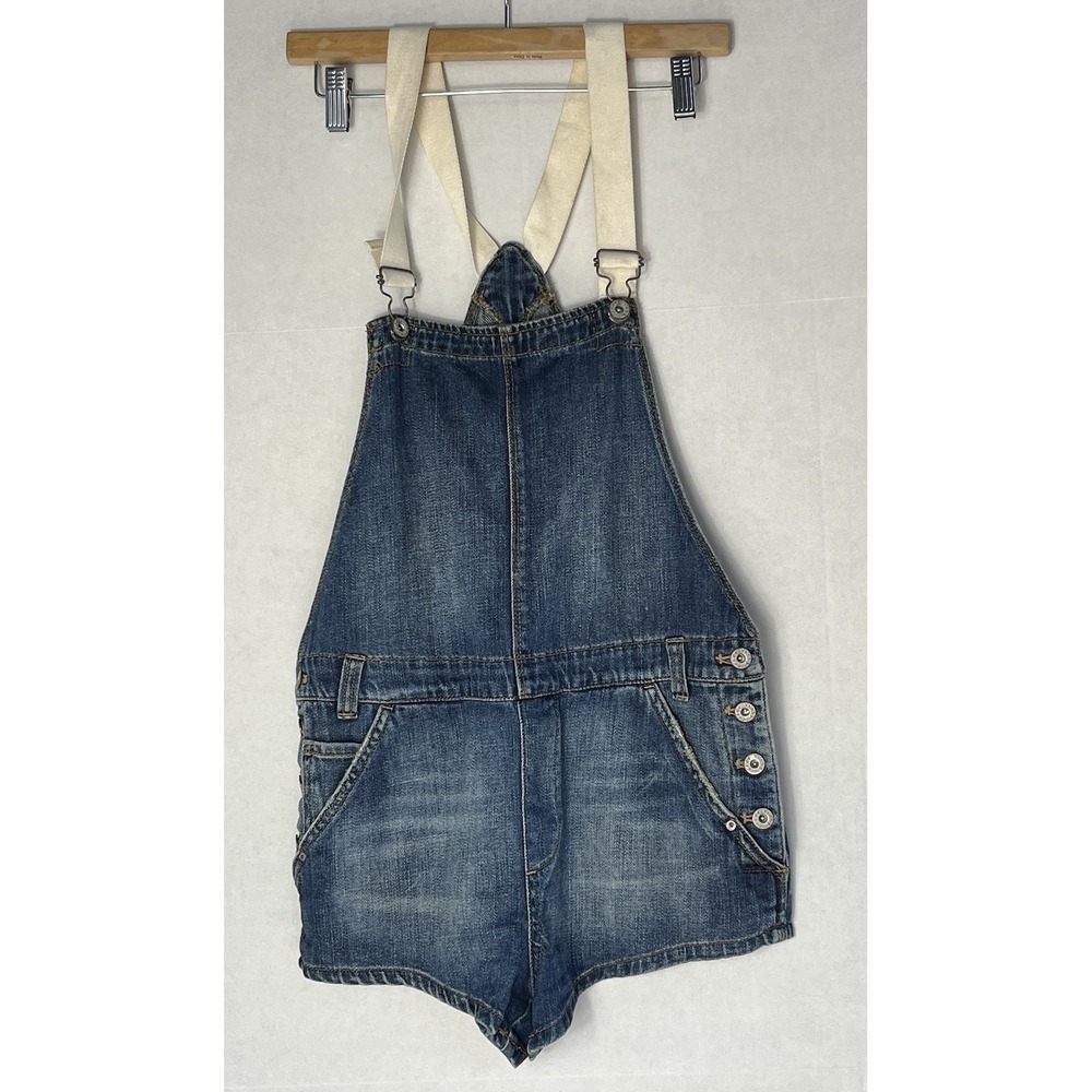 Free People Denim Jean Shortalls Women's Overall Shorts size 26 - Picture 2 of 16